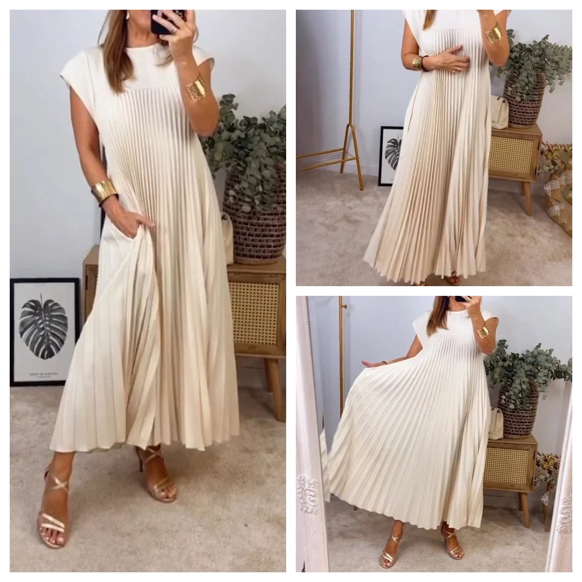【M-3XL】2025💕Női pliszírozott ruha egyszínűben👗