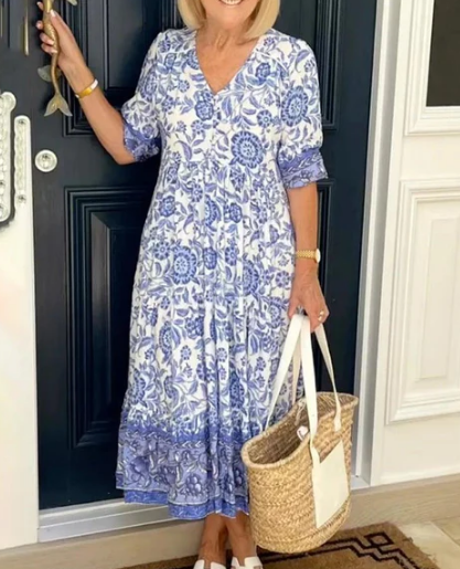 💖 UTOLSÓ NAPI PROMÓCIÓ - 50% KEDVEZMÉNY 💖V-nyakú hangulatos bohém legújabb stílusú ruha👗