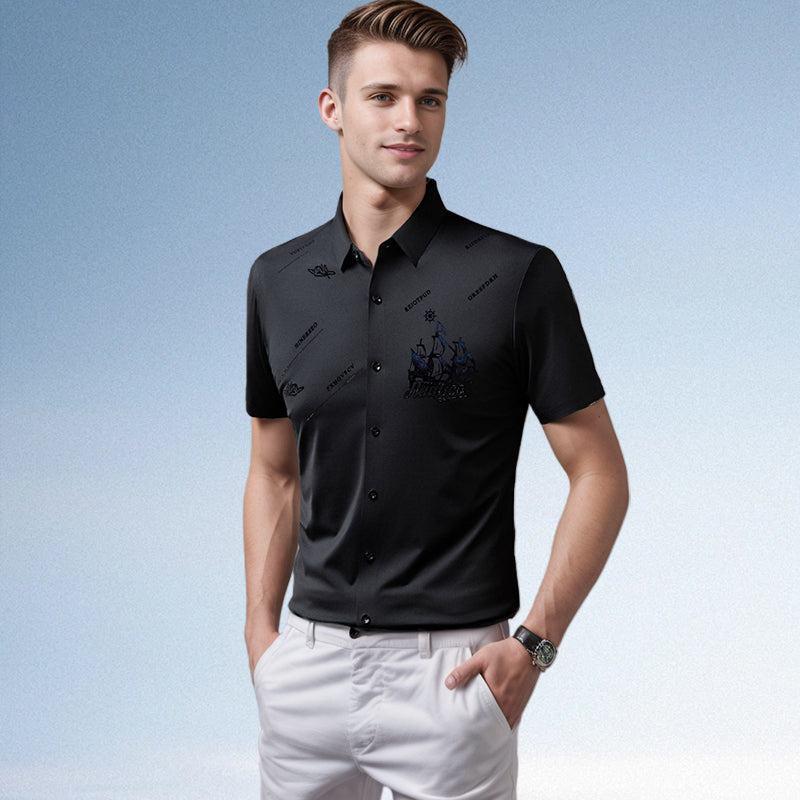 đ„Hot Sale 60% Offđ„Men's Business rövid ujjĂș gomb lefelĂ© ing
