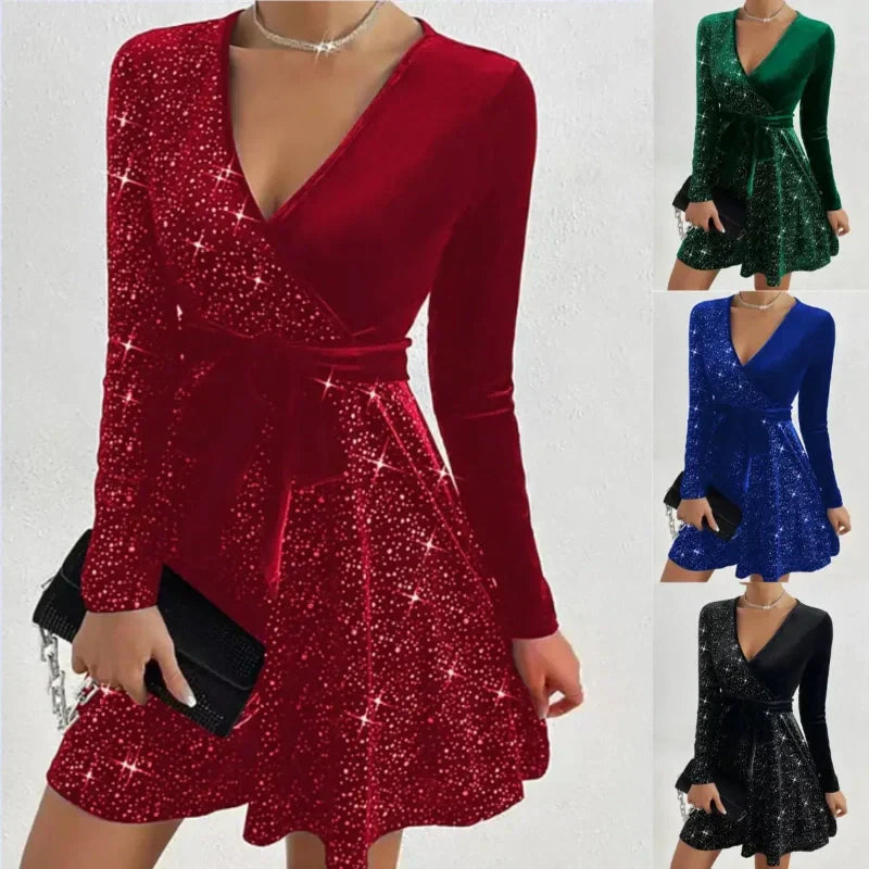 💖Sequin ruha mélyen dekoltált nyakkivágással
