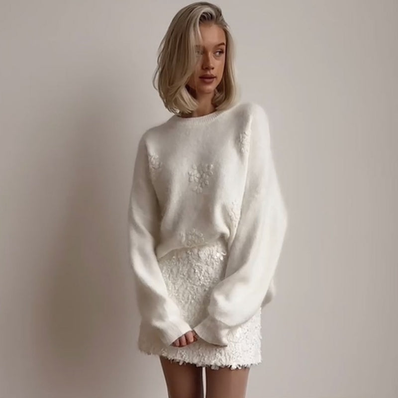 Női Crewneck egyszínű egyszínű hosszú ujjú pulóver