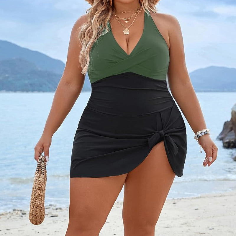 Női Plus Size Halter nyakú egyrészes fürdőruha