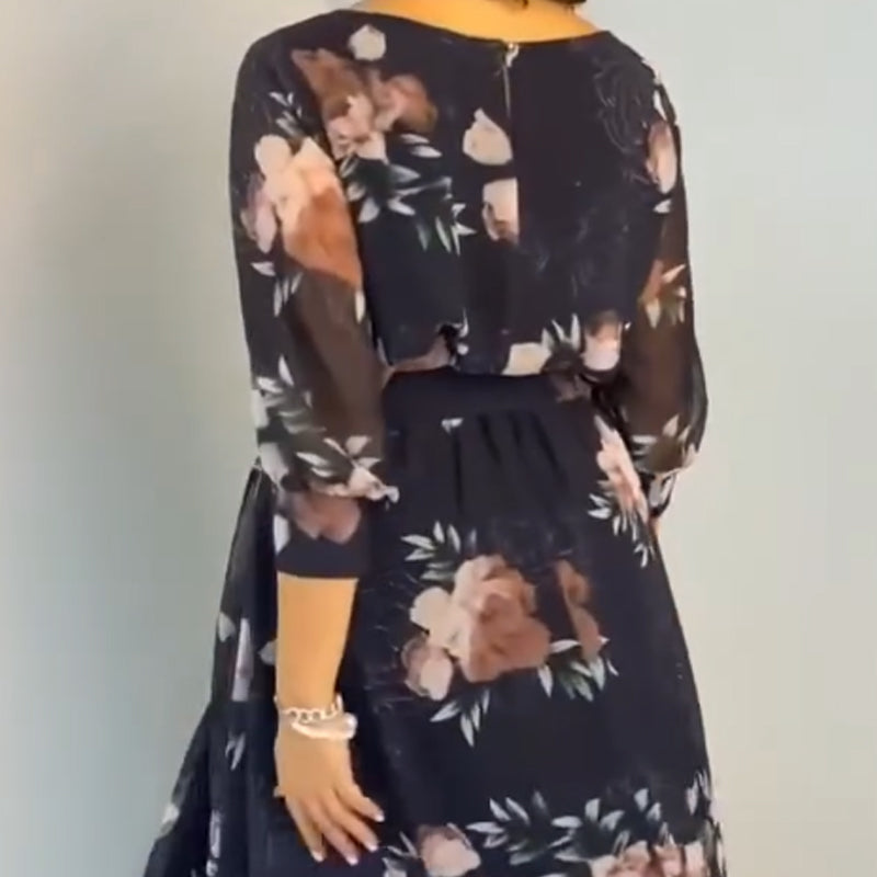 【S-4XL】🌺Kerek nyakú virágos Flowy ruha övvel