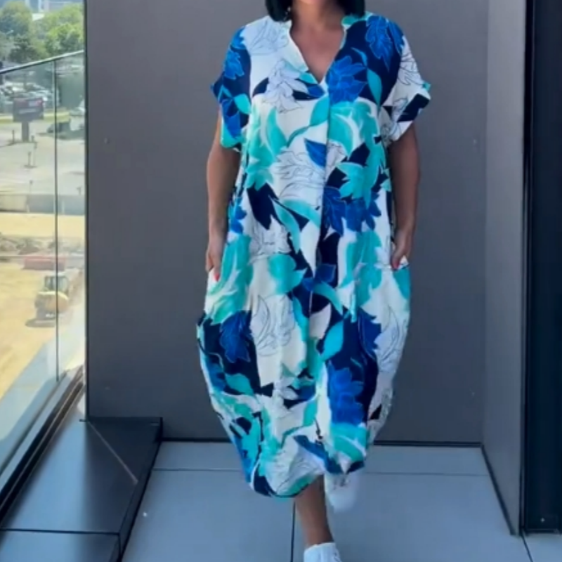 đżNĆi alkalmi elegĂĄns elegĂĄns nyomtatott V-nyakĂș ruha