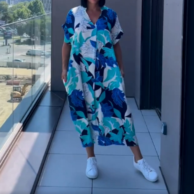 đżNĆi alkalmi elegĂĄns elegĂĄns nyomtatott V-nyakĂș ruha