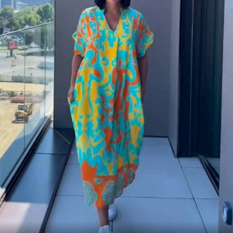 đżNĆi alkalmi elegĂĄns elegĂĄns nyomtatott V-nyakĂș ruha