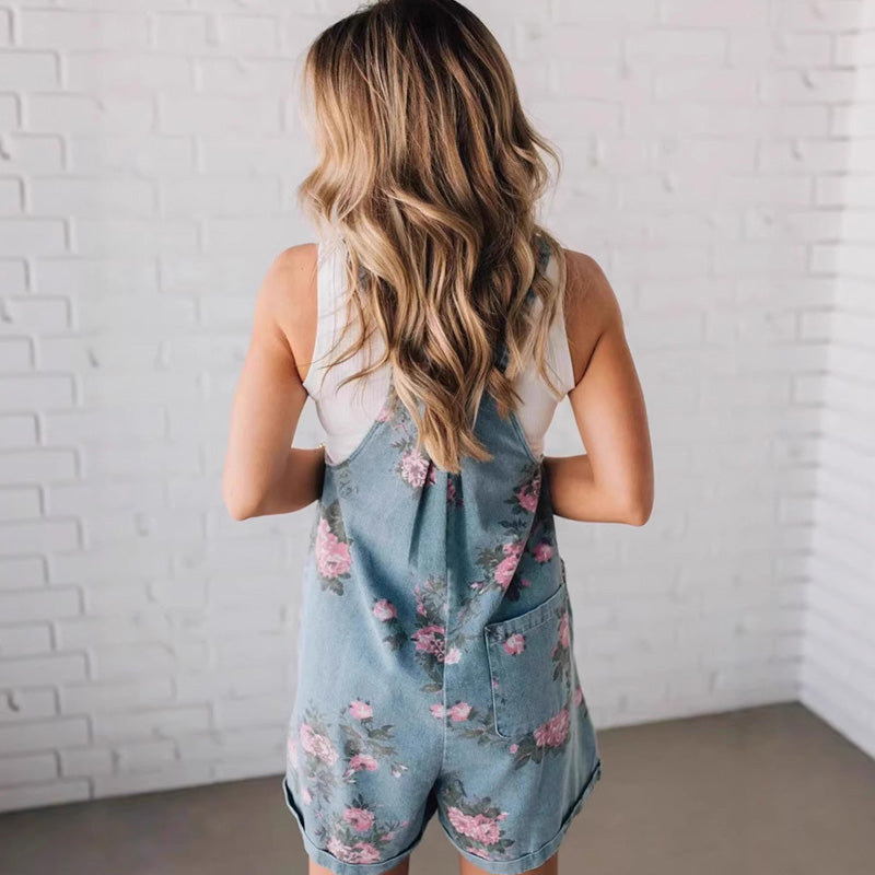 💖UTOLSÓ NAPI PROMÓCIÓ - 50% KEDVEZMÉNY💖Vintage virágos nyomtatott farmer jumpsuit