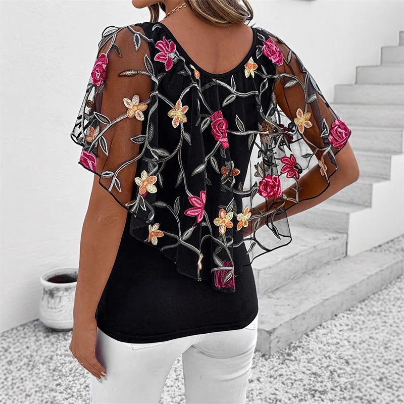 🌸 Női nyomtatott hálós patchwork felső 🥰