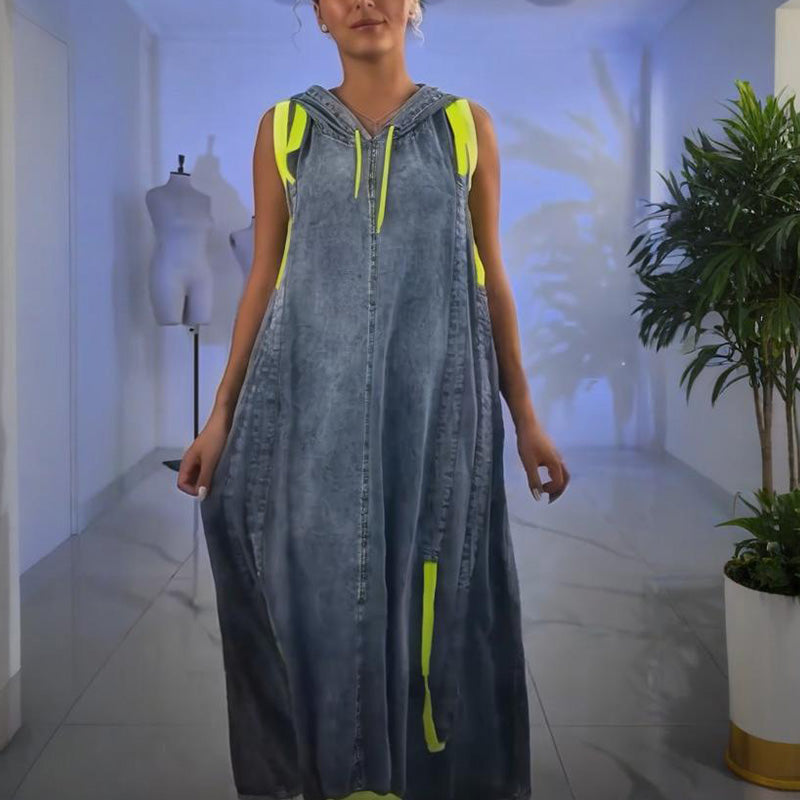💖 UTOLSÓ NAPI PROMÓCIÓ - 50% KEDVEZMÉNY 💖Női alkalmi ujjatlan farmer maxiruha