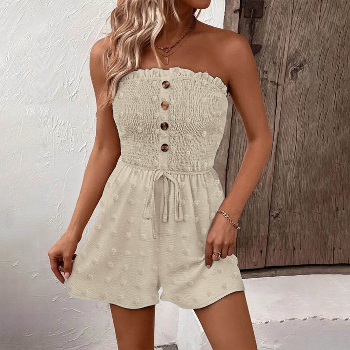đUTOLSĂ NAPI PROMĂCIĂ - 50% KEDVEZMĂNYđNĆi pĂĄnt nĂ©lkĂŒli Frill Trim Shirred Tie Front szĂ©les lĂĄbĂș csĆ Romper