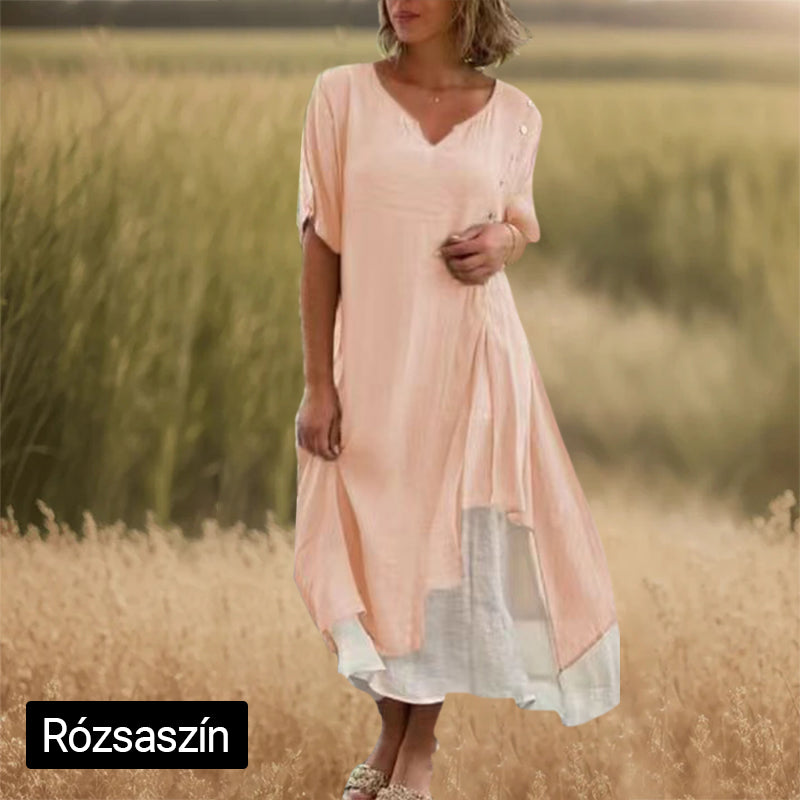 Női, két darabos megjelenésű, lebegő midi ruha