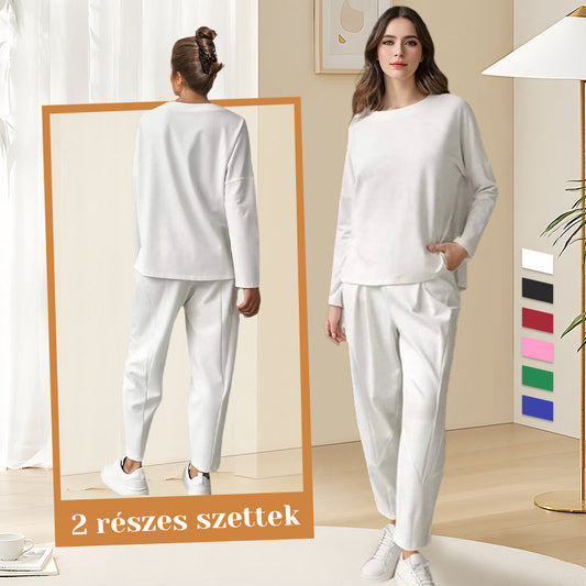 💖UTOLSÓ NAPI PROMÓCIÓ - 50% KEDVEZMÉNY💖2 részes szett hosszú ujjú, kereknyakú blúzzal és nadrággal