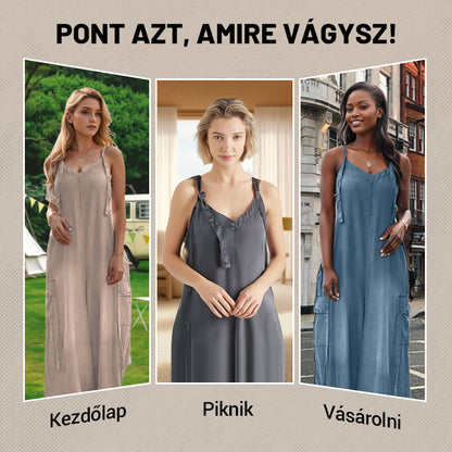 Női Laza, Széles Lábú Overál Zsebekkel