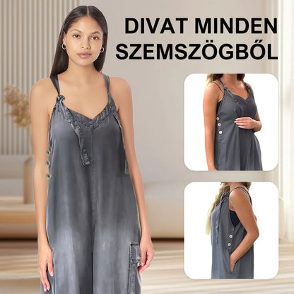 Női Laza, Széles Lábú Overál Zsebekkel