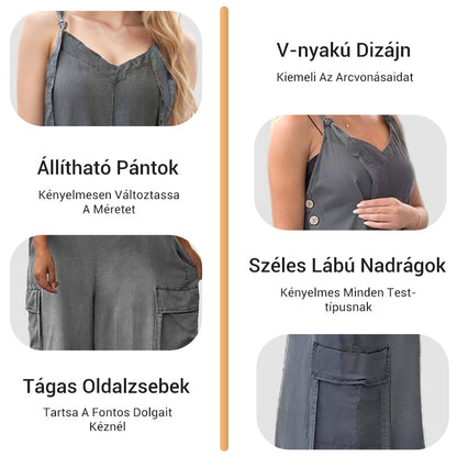 Női Laza, Széles Lábú Overál Zsebekkel