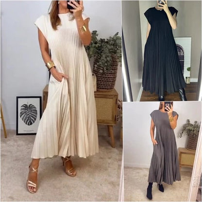【M-3XL】2025💕Női pliszírozott ruha egyszínűben👗
