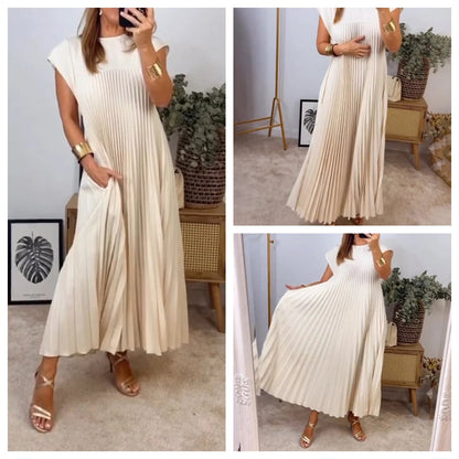 【M-3XL】2025💕Női pliszírozott ruha egyszínűben👗