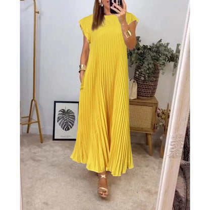 【M-3XL】2025💕Női pliszírozott ruha egyszínűben👗