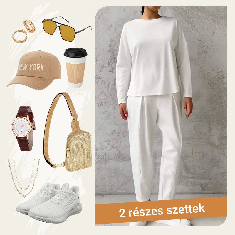 💖UTOLSÓ NAPI PROMÓCIÓ - 50% KEDVEZMÉNY💖2 részes szett hosszú ujjú, kereknyakú blúzzal és nadrággal