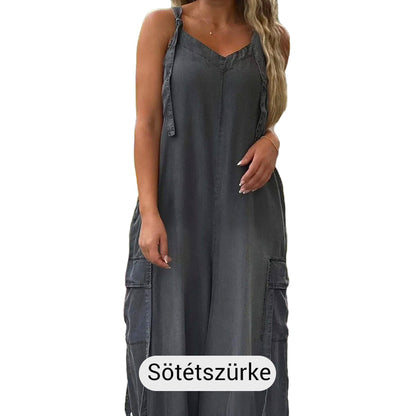 Női Laza, Széles Lábú Overál Zsebekkel