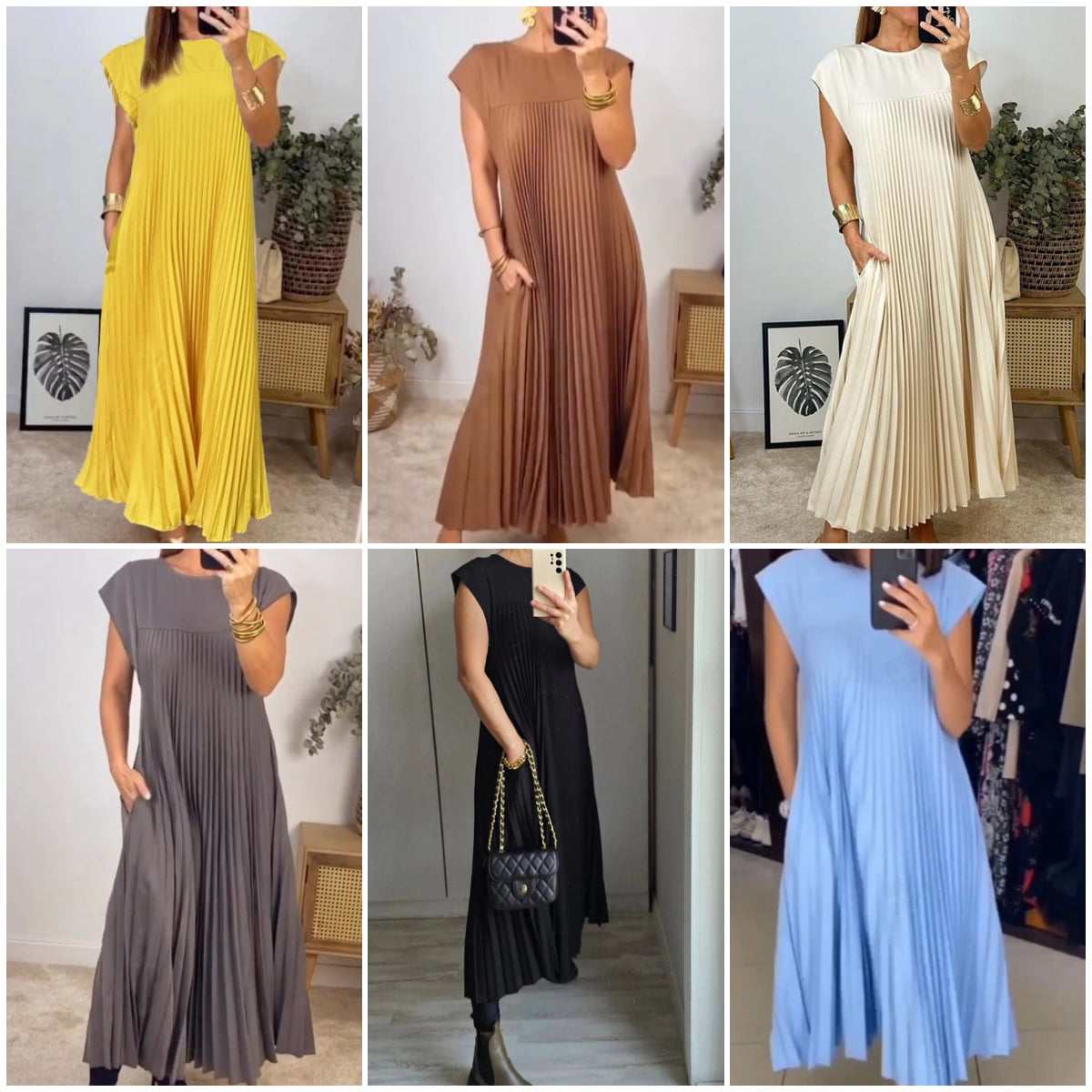 【M-3XL】2025💕Női pliszírozott ruha egyszínűben👗