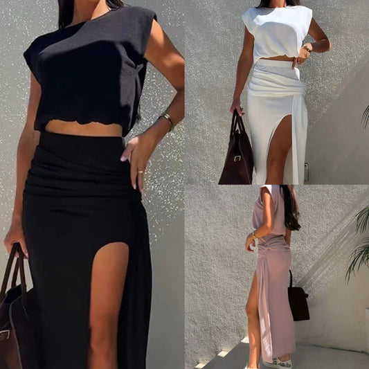 💖 UTOLSÓ NAPI PROMÓCIÓ - 50% KEDVEZMÉNY 💖Női elegáns felső és magas hasítékú szoknya szett