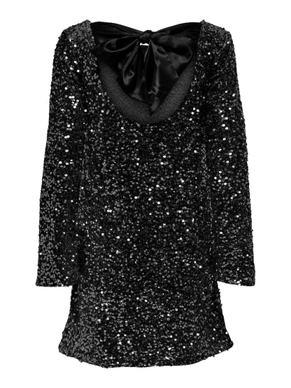 🎀Dance All Night Sequin Vissza Tie Up Bow Loose Mini Cutee ruha🎀