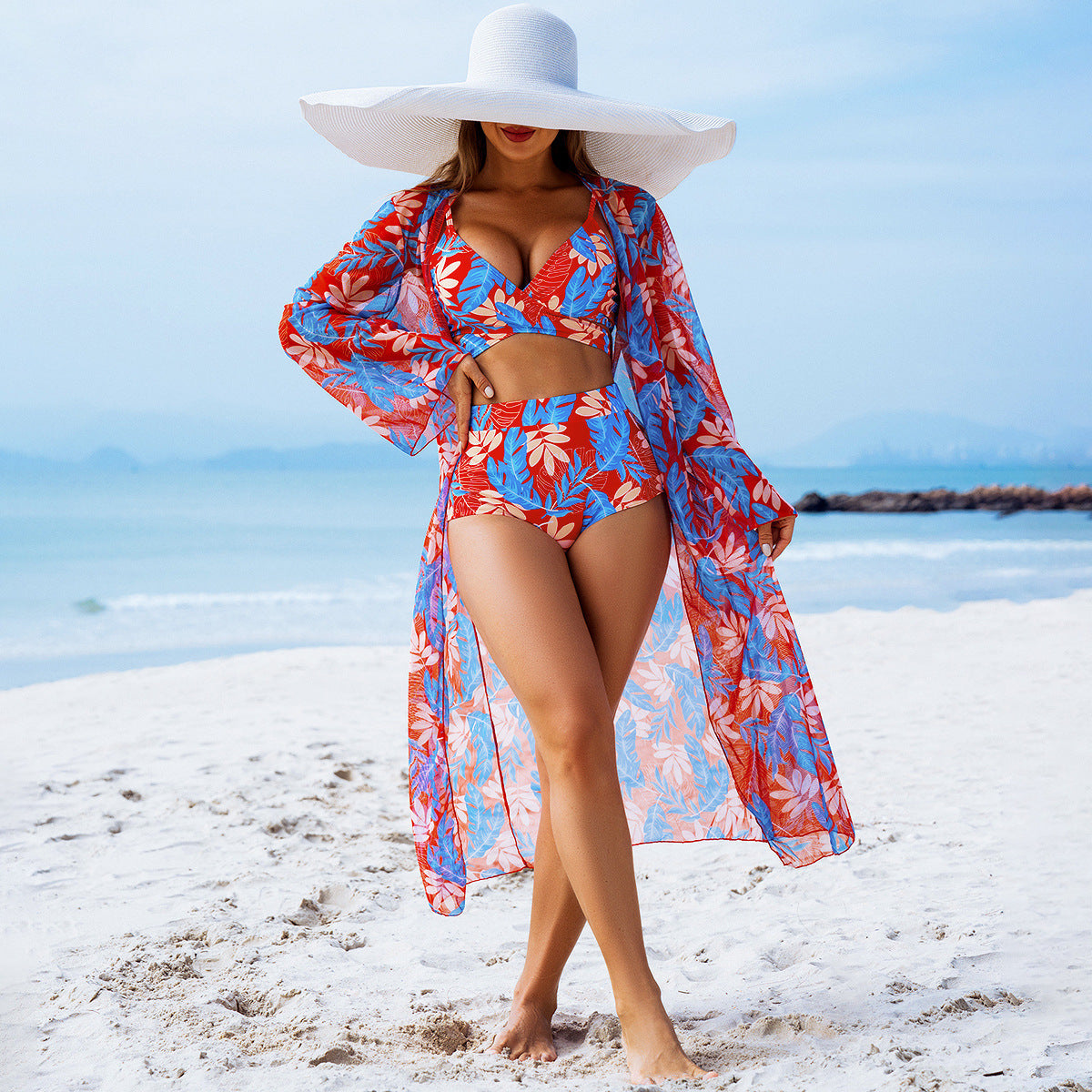 🔥👙【S-2XL】Női divatos, szexi, nyomtatott fürdőruha 3 darabos szett