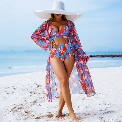 🔥👙【S-2XL】Női divatos, szexi, nyomtatott fürdőruha 3 darabos szett