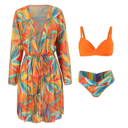 🔥👙【S-2XL】Női divatos, szexi, nyomtatott fürdőruha 3 darabos szett