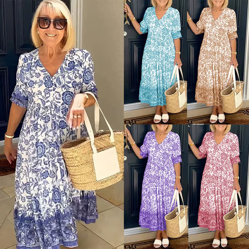 💖 UTOLSÓ NAPI PROMÓCIÓ - 50% KEDVEZMÉNY 💖V-nyakú hangulatos bohém legújabb stílusú ruha👗