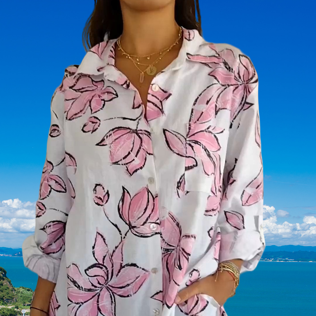 🌿Női nyári lenvászon ing ruha nyomtatással