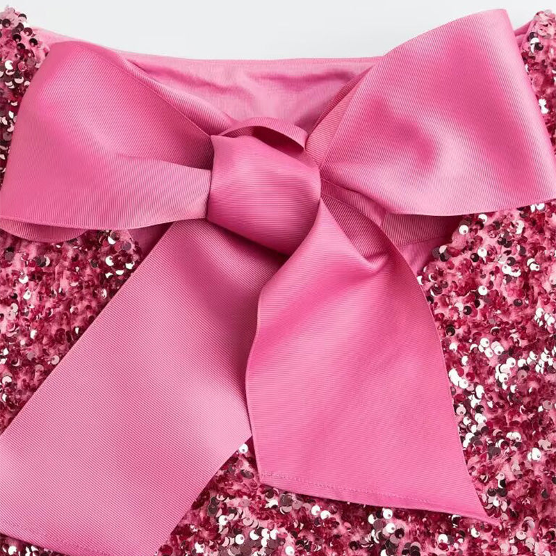 🎀Dance All Night Sequin Vissza Tie Up Bow Loose Mini Cutee ruha🎀