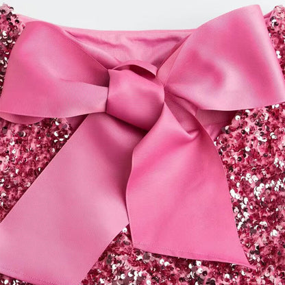 🎀Dance All Night Sequin Vissza Tie Up Bow Loose Mini Cutee ruha🎀