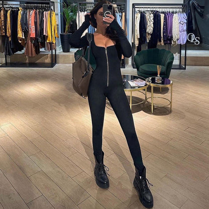 Karácsonyi Eladások - 50% KI🎄Slim Fit hosszú ujjú Zip Jumpsuit