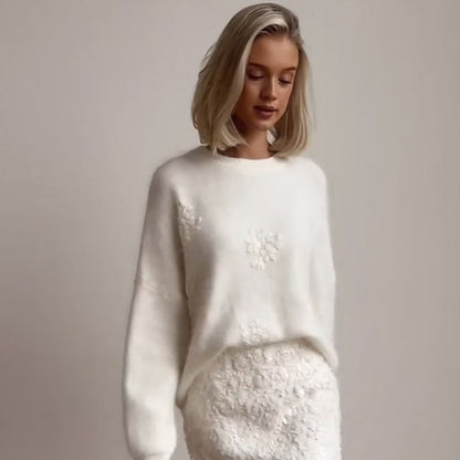 Női Crewneck egyszínű egyszínű hosszú ujjú pulóver