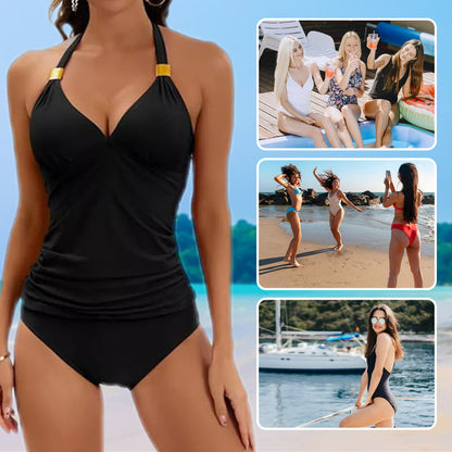 🥰Boldog ünnepeket - 👙 Szexi női halterneck fürdőruha redőkkel