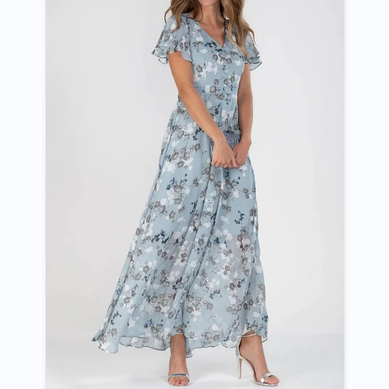 🌸 Könnyű, rövid ujjú, virágmintás maxiruha【M-3XL】