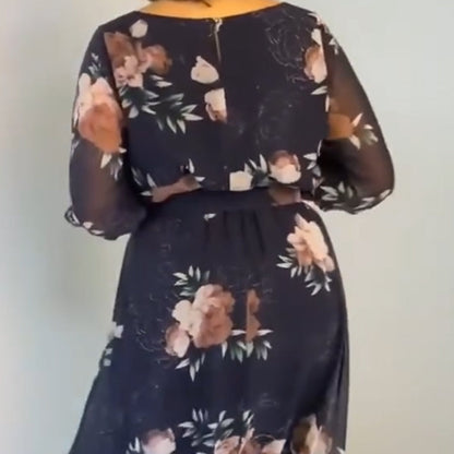 【S-4XL】🌺Kerek nyakú virágos Flowy ruha övvel