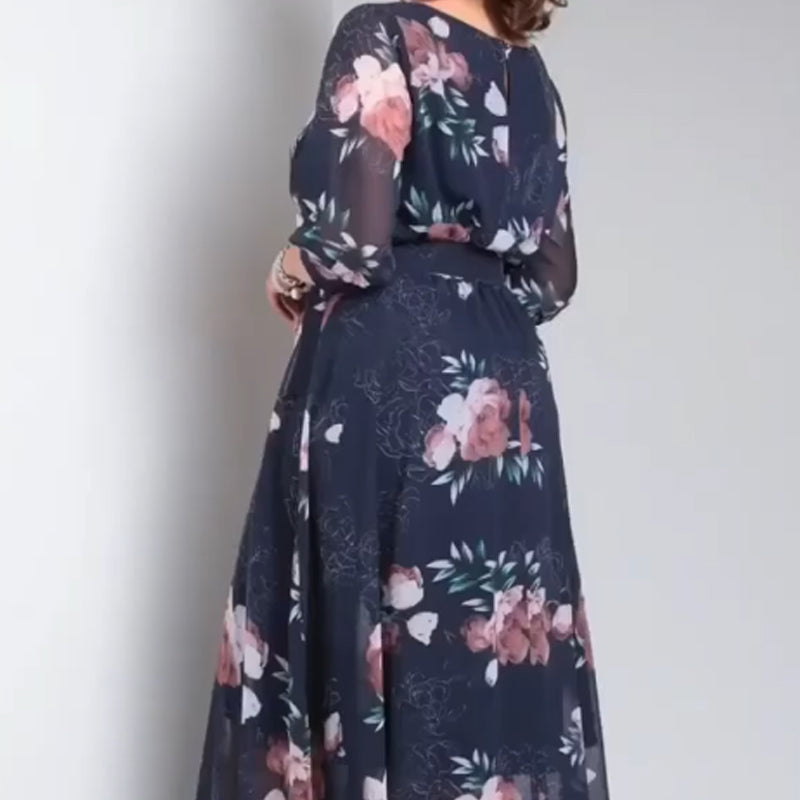 【S-4XL】🌺Kerek nyakú virágos Flowy ruha övvel