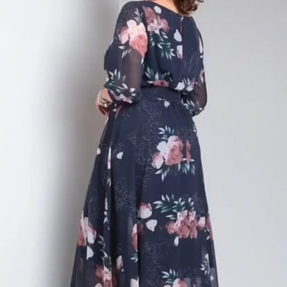 【S-4XL】🌺Kerek nyakú virágos Flowy ruha övvel