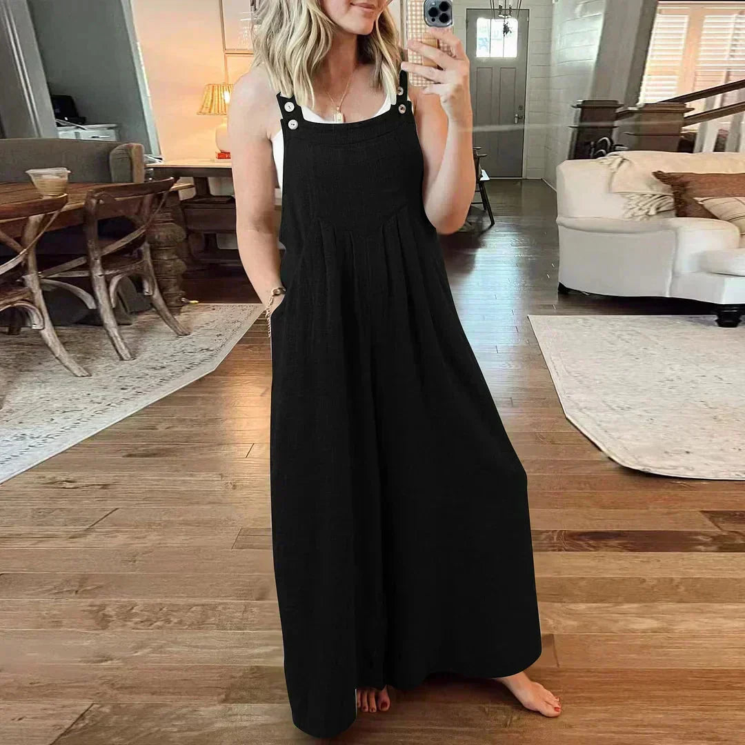 【S-5XL】🌷Női ujjatlan széles szabású zsebes kezeslábas