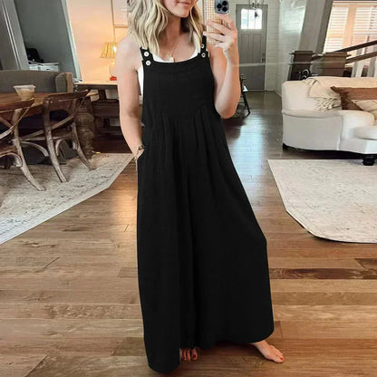 【S-5XL】🌷Női ujjatlan széles szabású zsebes kezeslábas