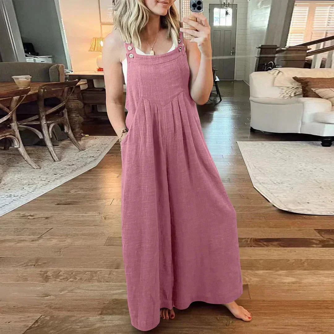 【S-5XL】🌷Női ujjatlan széles szabású zsebes kezeslábas