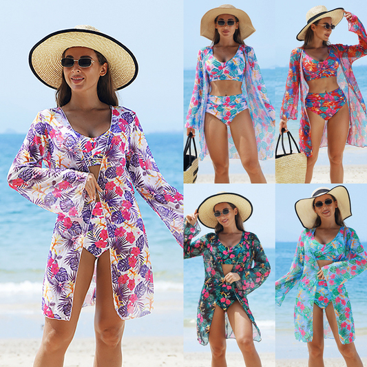 🔥👙【S-2XL】Női divatos, szexi, nyomtatott fürdőruha 3 darabos szett
