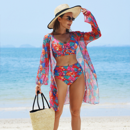🔥👙【S-2XL】Női divatos, szexi, nyomtatott fürdőruha 3 darabos szett