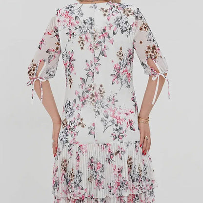 🌹Elegáns sifon hosszú pliszírozott ruha rövid ujjakkal