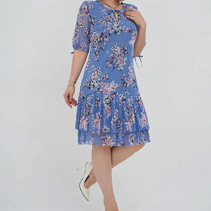 🌹Elegáns sifon hosszú pliszírozott ruha rövid ujjakkal