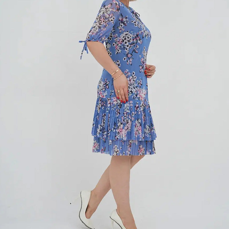 🌹Elegáns sifon hosszú pliszírozott ruha rövid ujjakkal