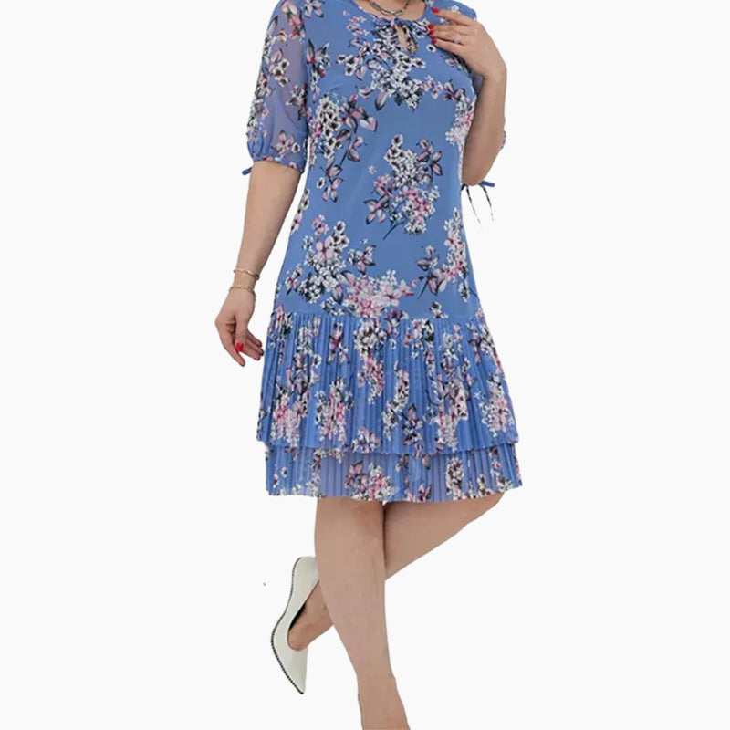 🌹Elegáns sifon hosszú pliszírozott ruha rövid ujjakkal